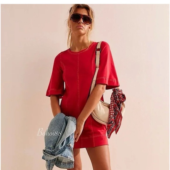 FP beach Portia mini tee shirt dress red XS - Picture 1 of 7